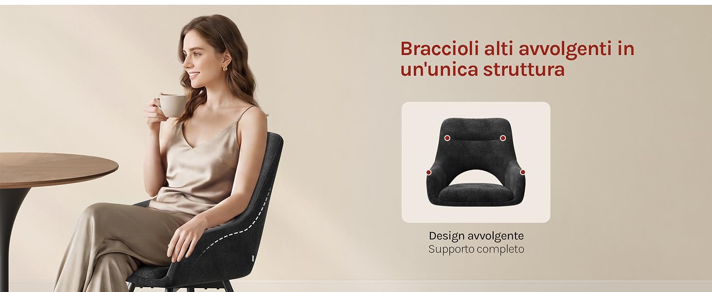 Il testo recita «Bracciali ella vergenti in urigia struttura» e «Set per artigianato fai da te». Donna in beige seduta con piccolo accessorio da polso nero esposto.