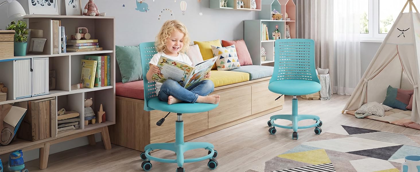 Collection of product lifestyle photos showing a sleek standing desk or workstation in various home office settings with teal accents and natural lighting.