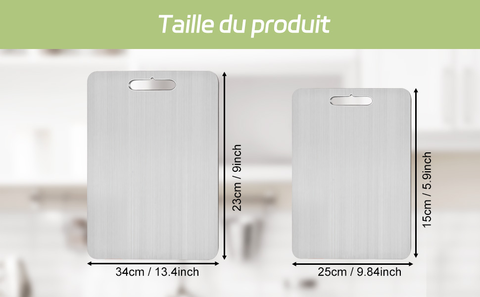 Planche à Découper Katuchef Titane - Acier Inoxydable - Forme Rectangulaire - Antimicrobienne