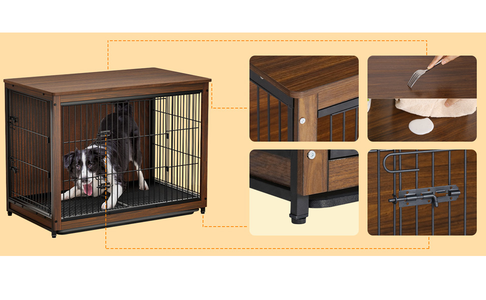 Gabbia per cani in stile arredamento con doppie porte vassoio rimovibile,  Gabbia in legno per gatti cani Marrone - Costway