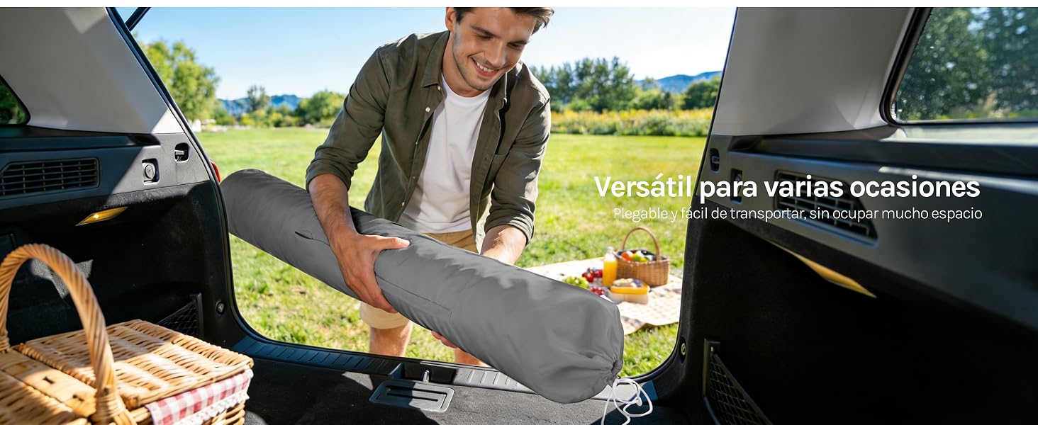 Escena de cocina al aire libre que muestra la instalación o demostración de una plancha o superficie para cocinar en lo que parece ser una instalación para acampar o al aire libre.
