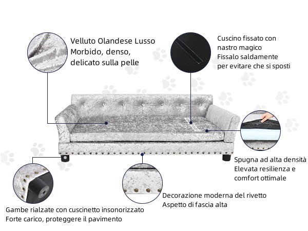BingoPaw Divano per Cani Lusso Grande media Poltrona Sedia per cane in velluto divanetto per cane