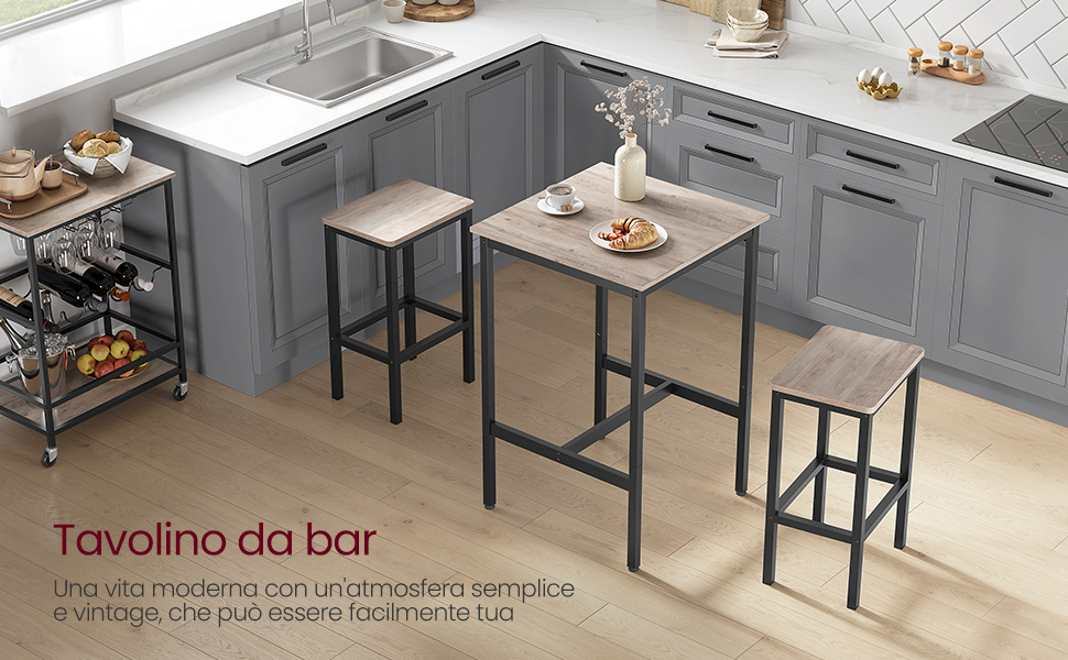 Tavolino Da Bar VASAGLE 60x60x92 Cm - Stile Industriale In Acciaio E Truciolato, Marrone E Nero