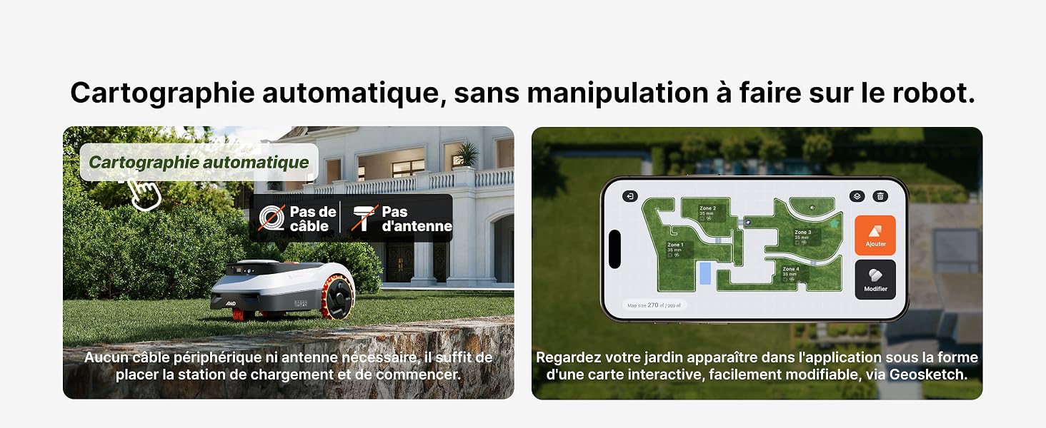 Le texte se lit comme suit : « Cartographie informatique, sans manipulation à faire sur le robot ». L'interface technique ou pédagogique s'affiche avec du texte blanc sur fond foncé.
