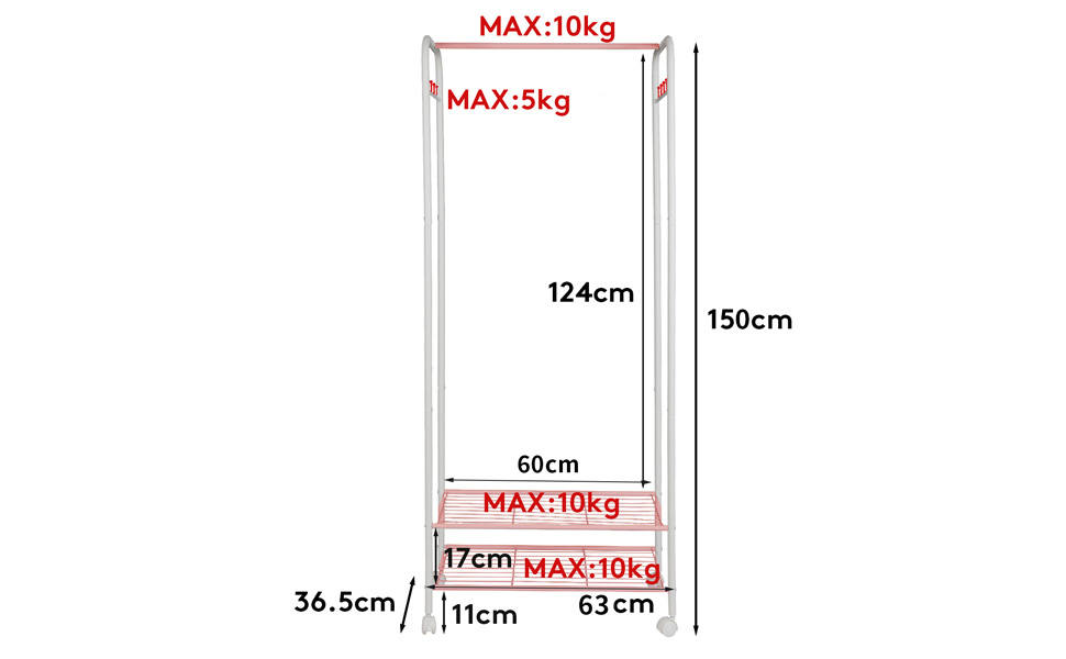 Appendiabiti Armadio Aperto Con Ruote 2 Ripiani Porta abiti Metallo Guardaroba Bianco salvaspazio
