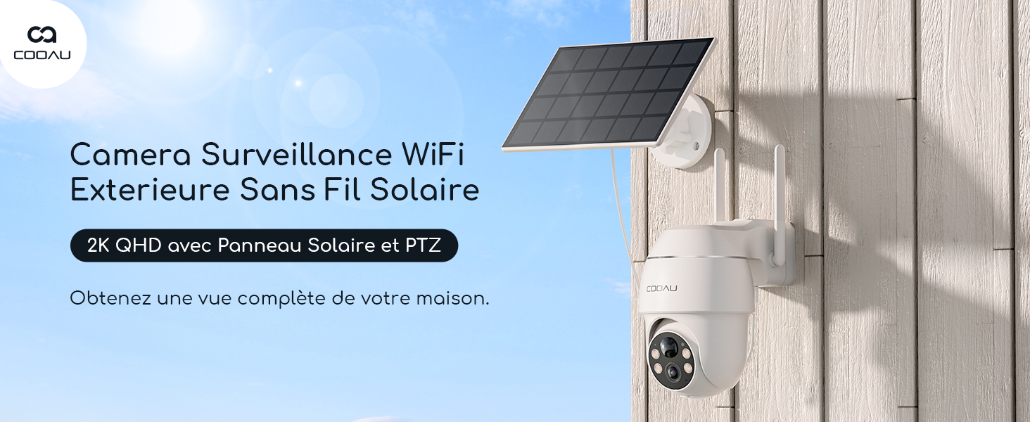 Caméra Extérieure COCOCAM 2K WiFi - Double Objectif + Détection IA - Panneau Solaire 6W