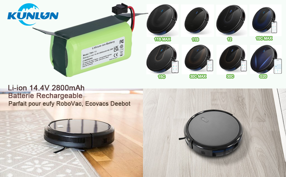 14.4V 3000mAh Batterie pour Eufy RoboVac 11, 11S, 11S, Max, Ecovacs Deebot N79S, DN622