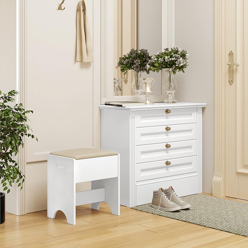 Sgabello Da Trucco In Velluto - 44cm, MetallO, Bianco/Nero - Foto 9