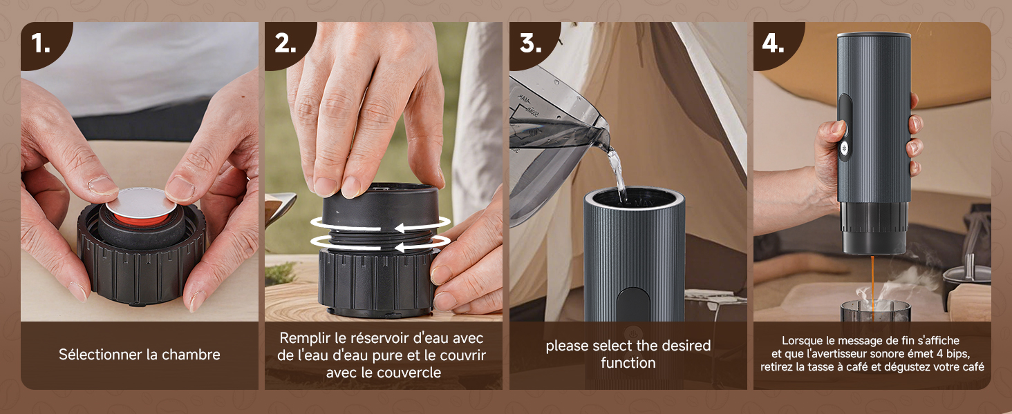 Séquence d'instructions montrant les étapes d'installation d'un système de montage ou de support noir, illustrée par des étapes numérotées et des flèches.