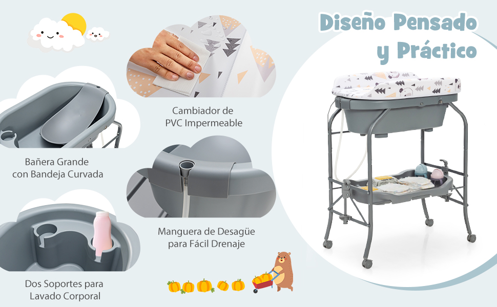 2 en 1 Cambiador de Bebés con Bañera