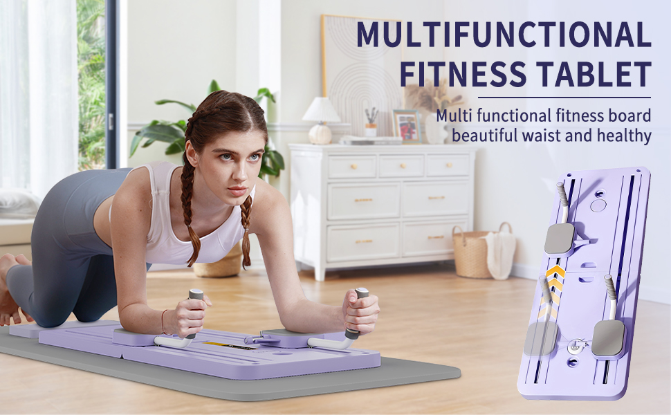 featuring an gym mat with printed guidance patterns and text promoting the benefits of fitness and well-being.