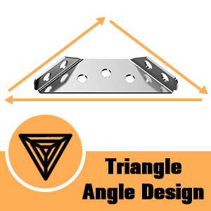 Support métallique avec panneaux latéraux triangulaires et pièce centrale plate. Les lignes oranges soulignent le design triangulaire. Le logo montre trois triangles imbriqués dans un cercle