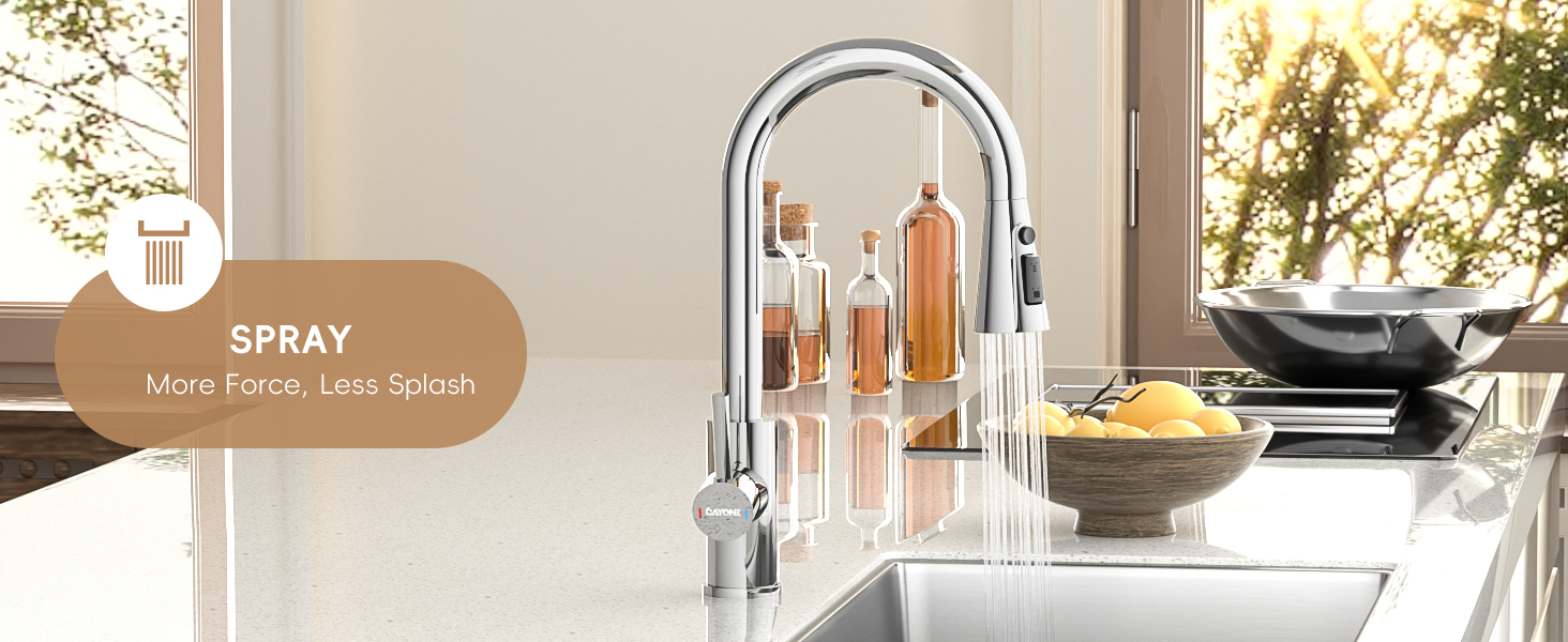 DAYONE Chrome Pull Out Kitchen Sink Mixer Tap, Stainless Steel Single Handle Taps Mixer