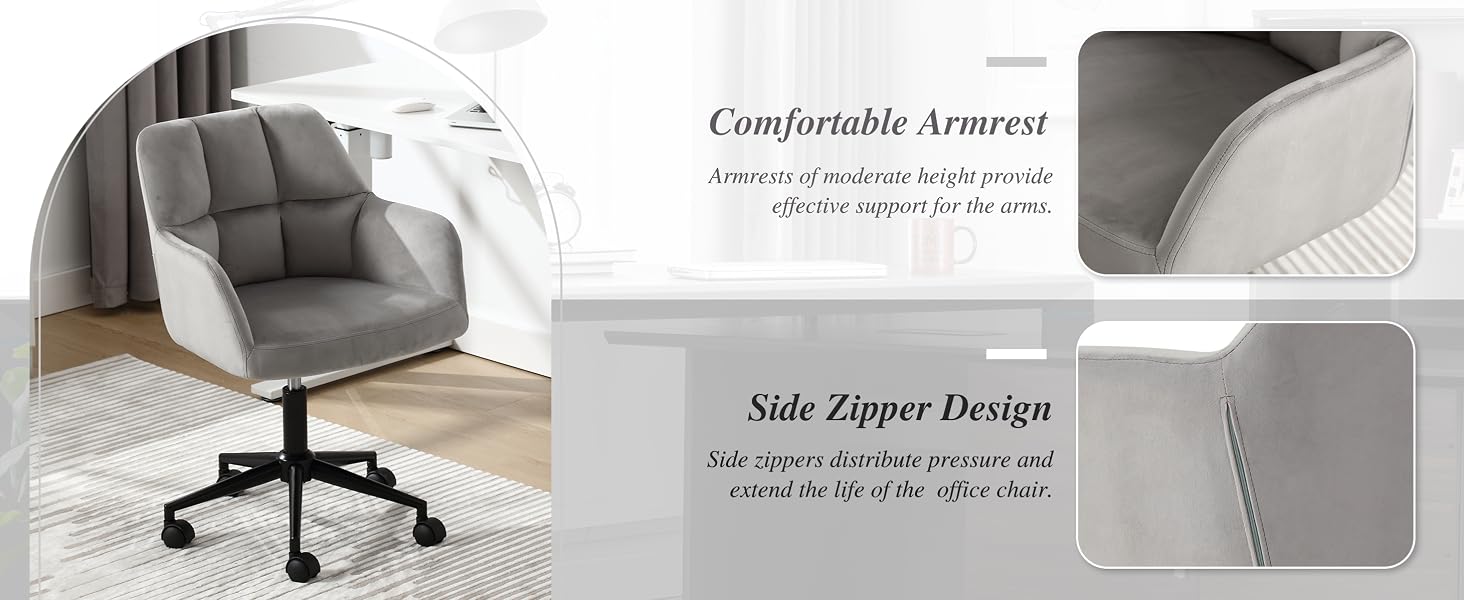 Text reads 'Cocodrink Lounge'. Gray upholstered office chair with high back shown against light background with minimalist design.