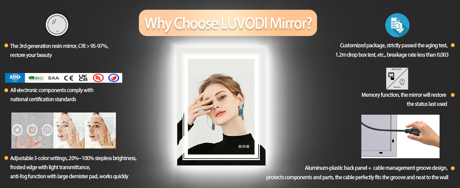 LUVODI Specchio da Bagno con LED luce da parete