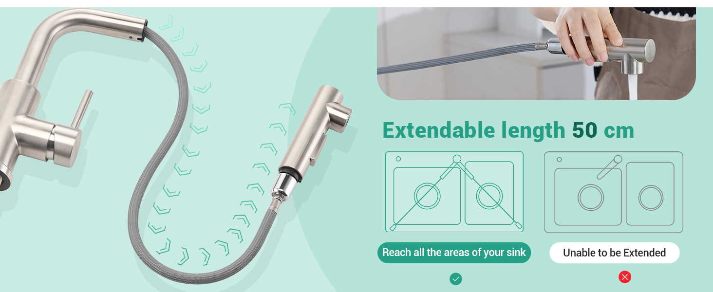 DAYONE Kitchen Taps with Pull Out Spray, Stainless Steel Kitchen Sink Taps