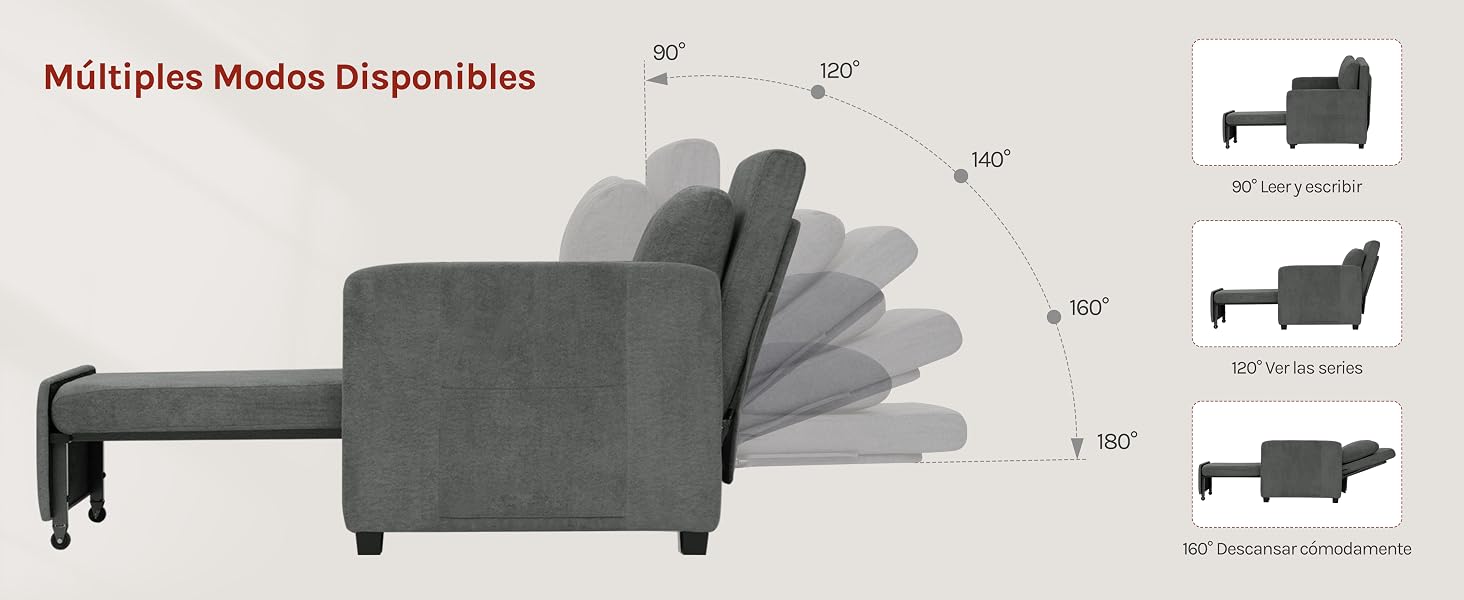 El texto dice «Dispersables móviles multiplex». Diagrama instructivo en escala de grises que muestra las configuraciones de los muebles y los patrones de movimiento con siluetas de sillas.