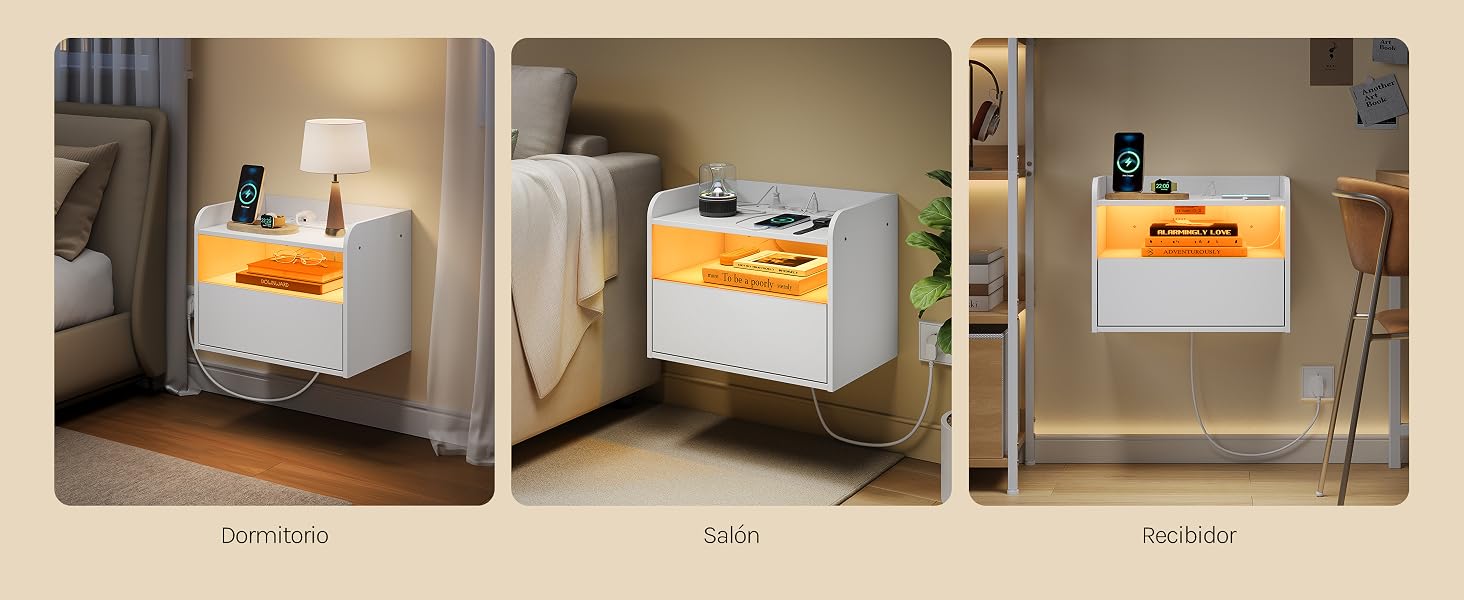 El texto dice «Ecktisch», «Sofa», «Tische». Tres escenas del interior de la habitación muestran cajas organizadoras de almacenamiento de color naranja colocadas en la esquina de la cocina, al lado del sofá y en un estante en diferentes ambientes del hogar.