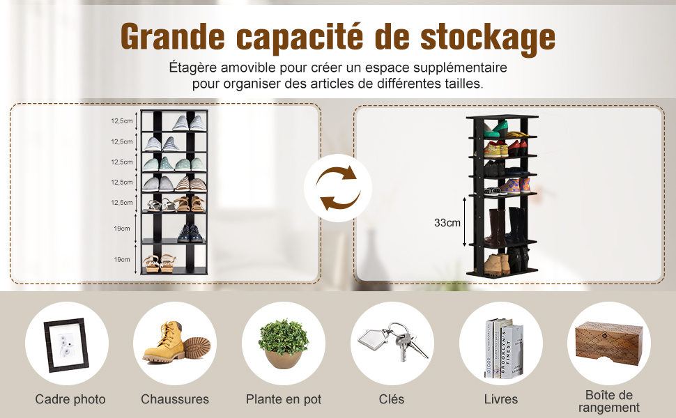 Étagère à chaussures à 7 niveaux