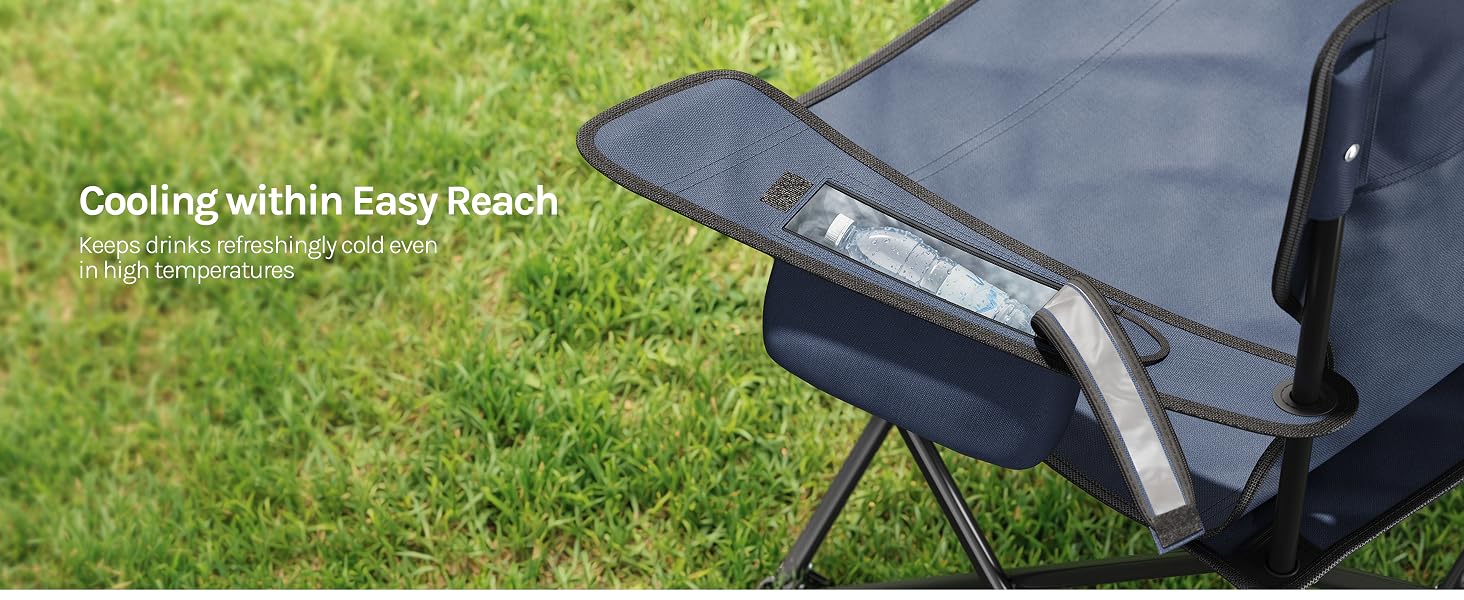 Text reads 'Crafting with Easy Reach'. Dark blue fabric item displayed on green grass outdoors, showing storage or carrying functionality.