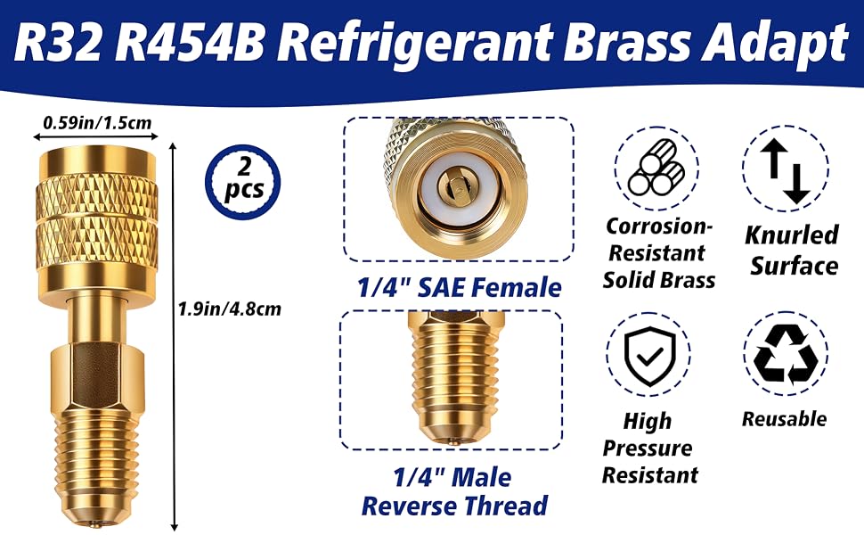 Adaptador de latón para refrigerante R32 R454B A1