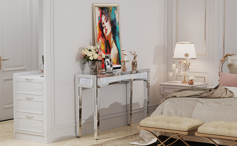Artloge Consolle Tavolo ingresso a Specchio Vetro Argento Diamante