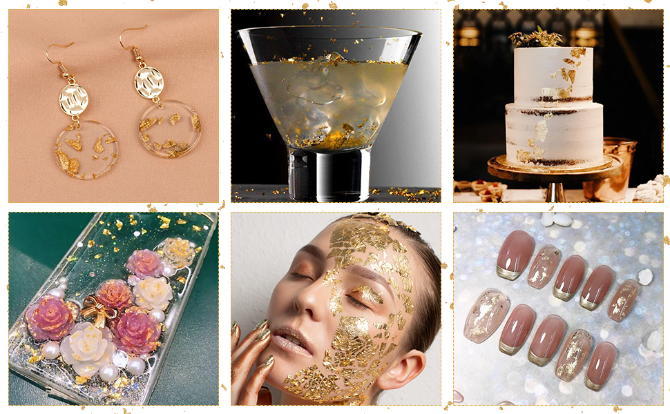 Feuilles D'or En Paillettes - Dorure DIY, Art, Décoration Ongles - Or, Argent, Or Rose (3 Flacons)