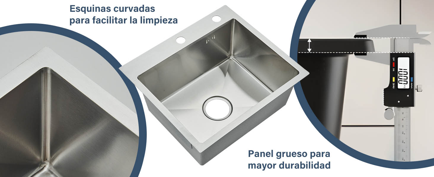 Secuencia de diagramas que muestra los pasos de instalación del fregadero o lavabo, con dibujos técnicos de los componentes del drenaje e instrucciones de montaje.