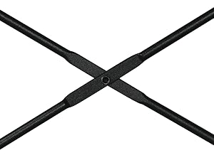 Struttura o telaio di supporto a forma di X nera. Costituita da due barre intersecanti con un punto di connessione centrale