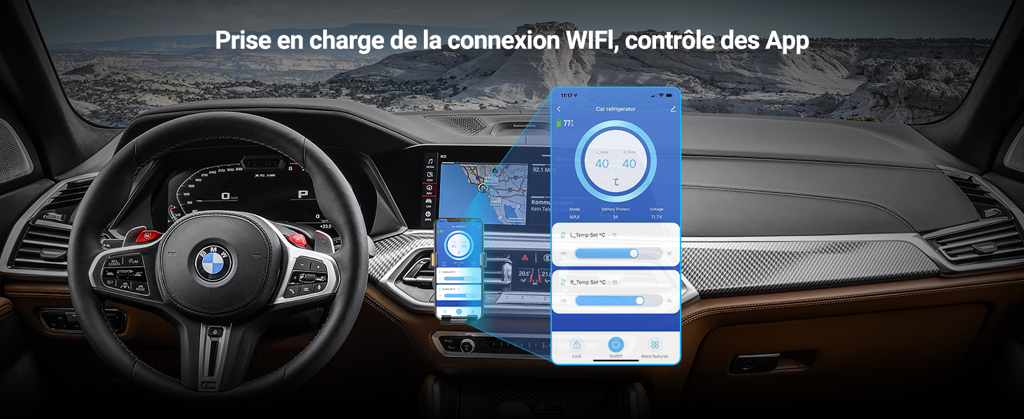la voiture est équipée d'un chargeur sans fil et d'un smartphone.
