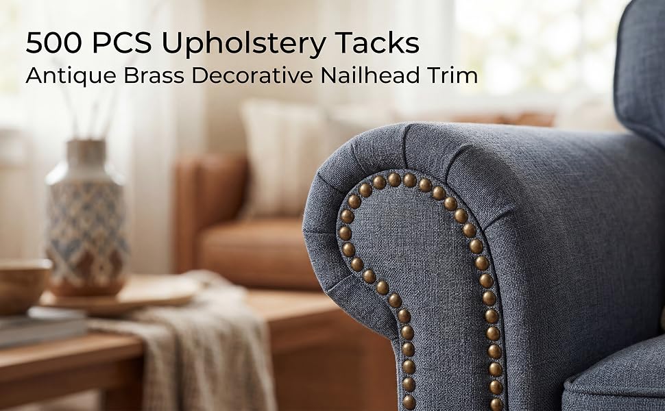 Kingrol 500PCS Upholstery Tacks Decorative Nailhead Trim, 7/16&amp;#34; Antique Brass Furniture Nails