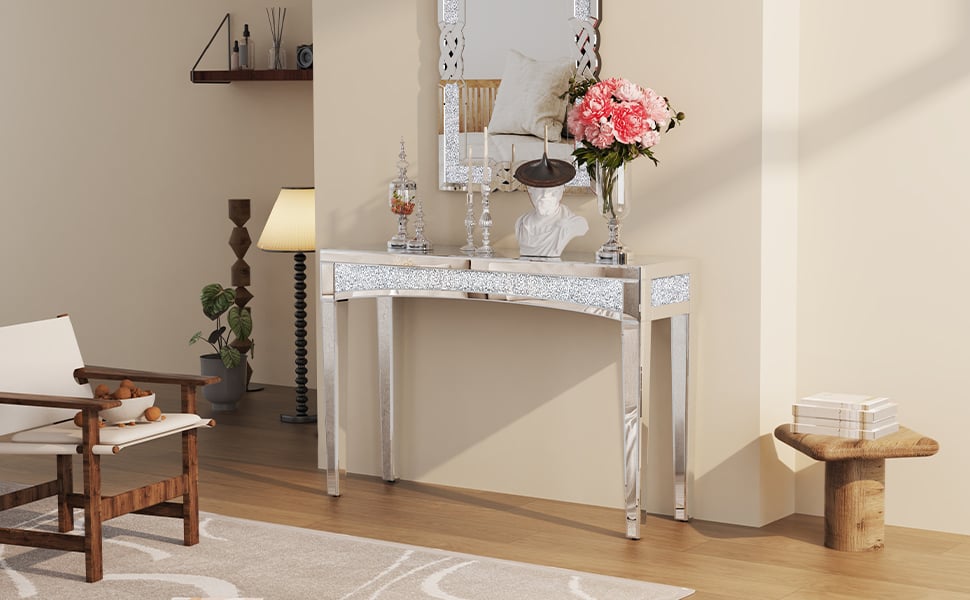 Artloge Consolle Tavolo ingresso a Specchio Vetro Argento Diamante