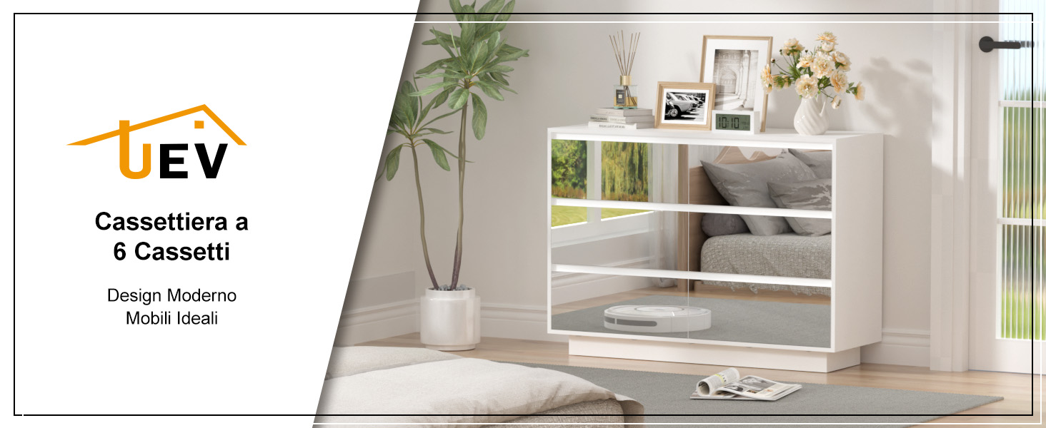 Il testo recita «LEV» e «Cassetière à 8 Concept». Rendering di interior design che mostra uno spazio abitativo moderno con mobili ed elementi architettonici.