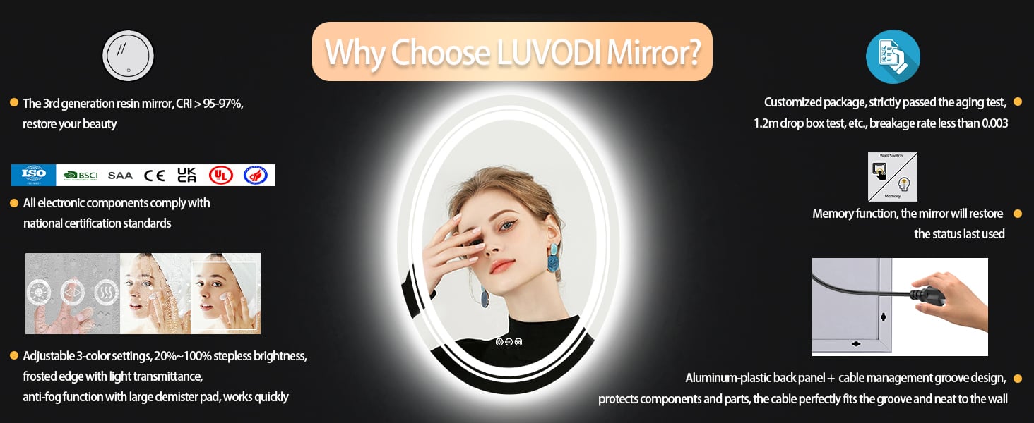 LUVODI Rotondo Specchio da bagno con LED da Parete Specchio Bagno Retroilluminato e Frontale luce
