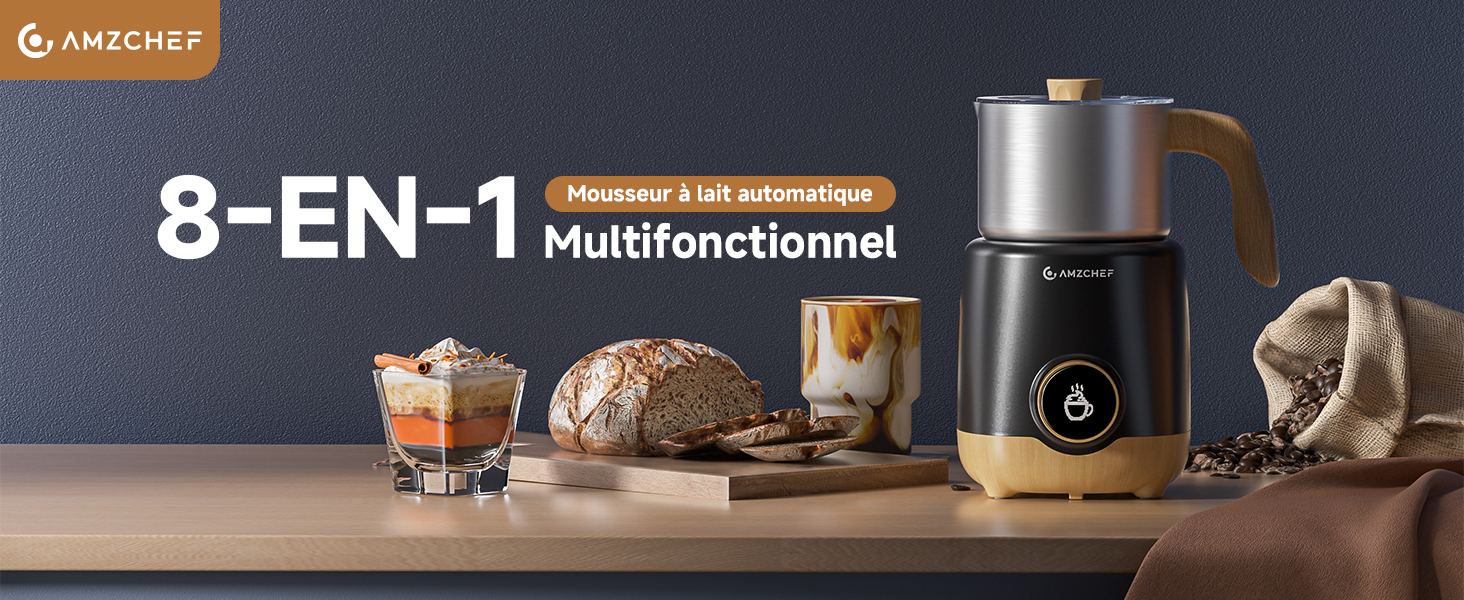 Le texte indique « 8-EN-1 Multifonctionnel ». Image promotionnelle du produit montrant plusieurs articles disposés sur fond sombre.