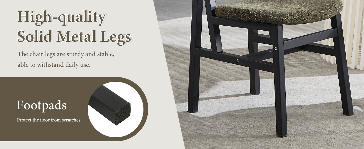 Text reads 'High-quality Solid Metal Legs'. Close-up image showing sturdy metal furniture legs attached to what appears to be a piece of furniture.