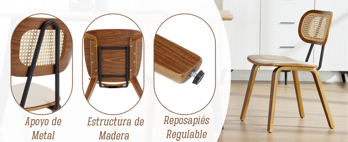 la silla está hecha de madera y tiene una estructura de metal y una estructura de metal.