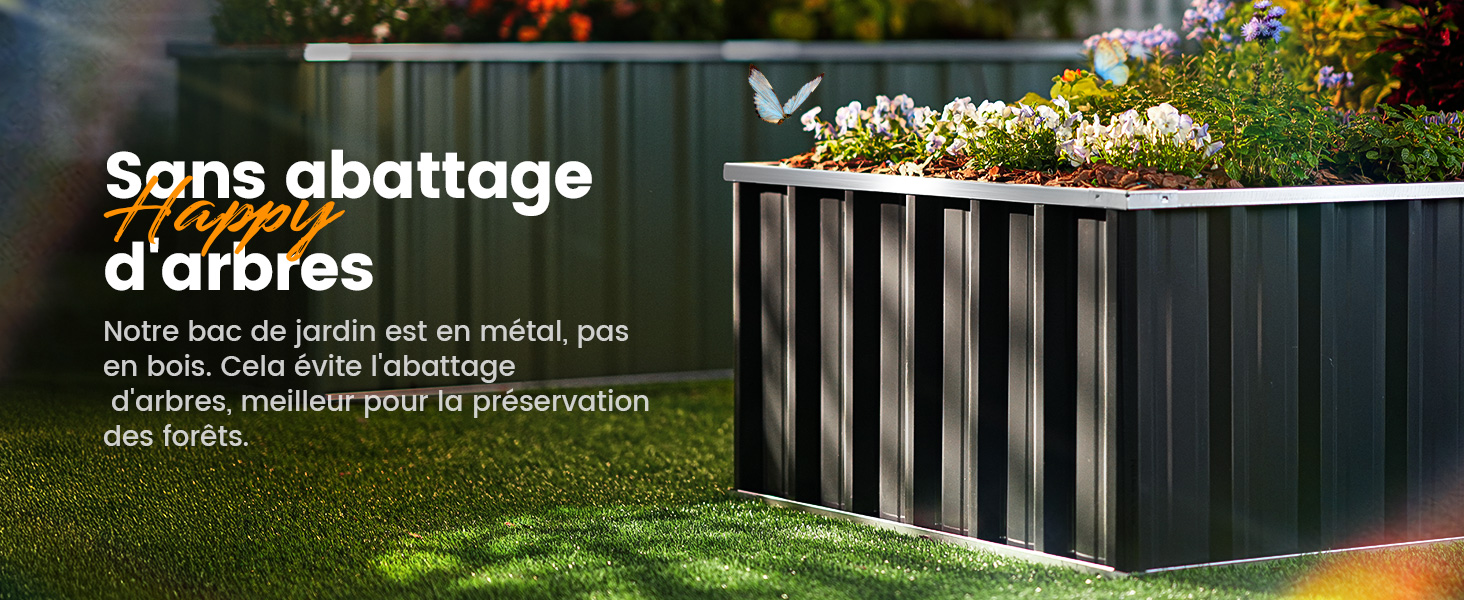 Le texte se lit comme suit : « Sons abattage d'arbres ». Clôture ou barrière à lattes noires modernes avec des plantes décoratives visibles au-dessus sur fond naturel.