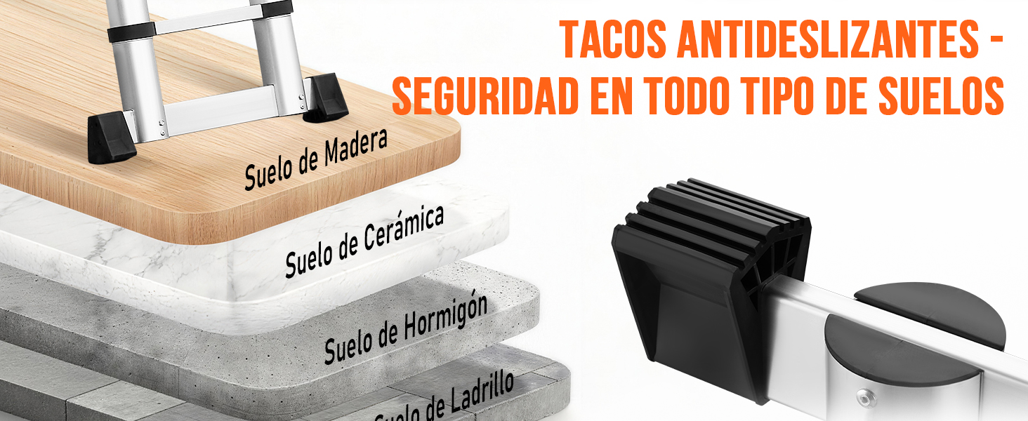 El texto dice «TACOS ANTIDESLIZANTES» y muestra una serie de ilustraciones técnicas o diagramas de lo que parecen ser componentes o empuñaduras antideslizantes.
