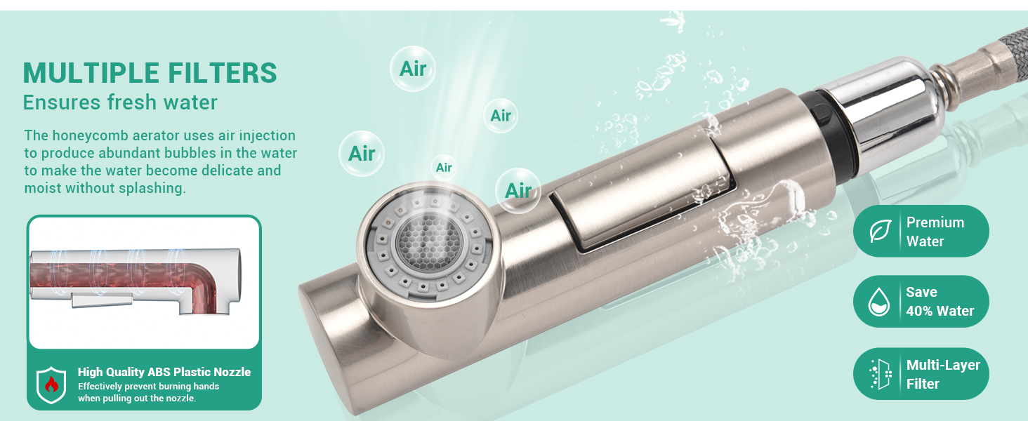 DAYONE Kitchen Taps with Pull Out Spray, Stainless Steel Kitchen Sink Taps