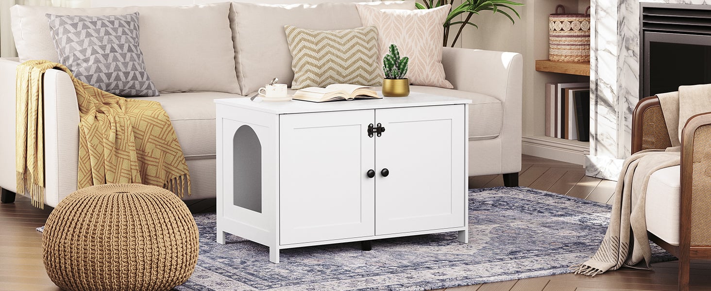 Katzenschrank, Katzenklo Schrank, Katzenhaus mit Tür und separater Trennwand, Sitzbank