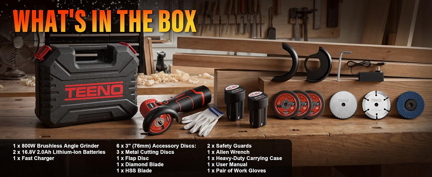 TEENO Brushless Cordless Angle Grinder Kit