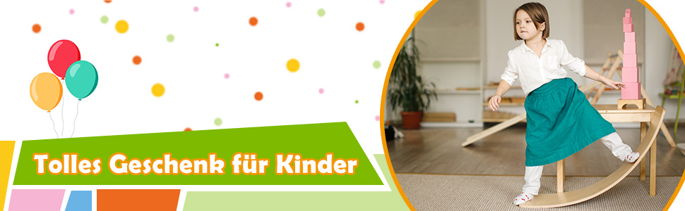90 x 30cm Balance Board Balancierbrett aus Holz Wackelbrett Kurviges Board Kinder