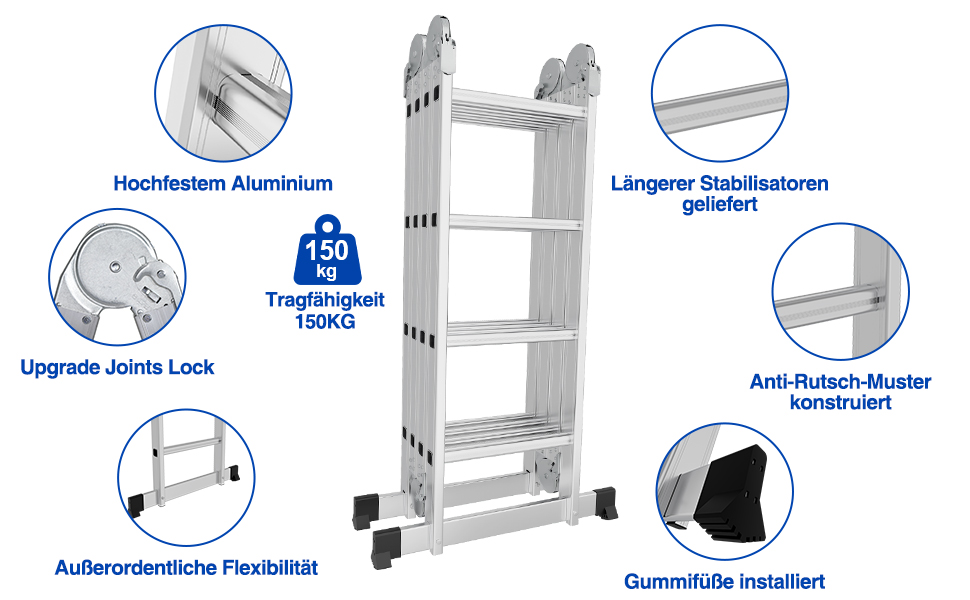 Échelle multifonction 7 en 1 en aluminium 4 x 4 - 470 cm