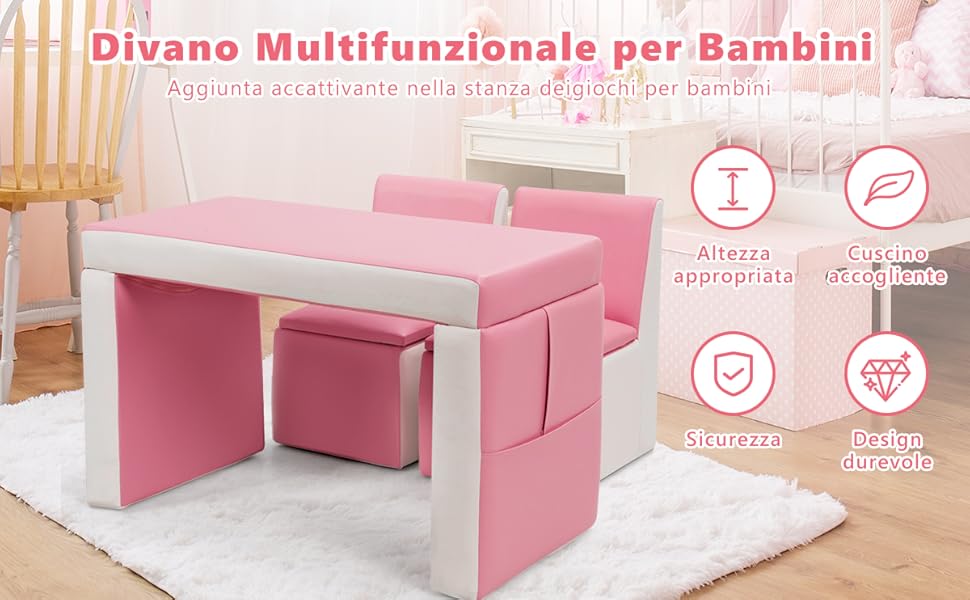 COSTWAY Divano Poltrona per Bambini 2 in 1 con Schienale Ribaltabile, Divano  Multifunzionale per Bambini con