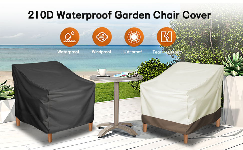 Wasserdichte Gartenstuhlbezüge in Schwarz und Beige, ideal für den Außenbereich.