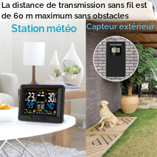 Affichage numérique indiquant les relevés de température et la minuterie. Plusieurs panneaux affichant l'interface de l'appareil et les paramètres des applications extérieures/intérieures.
