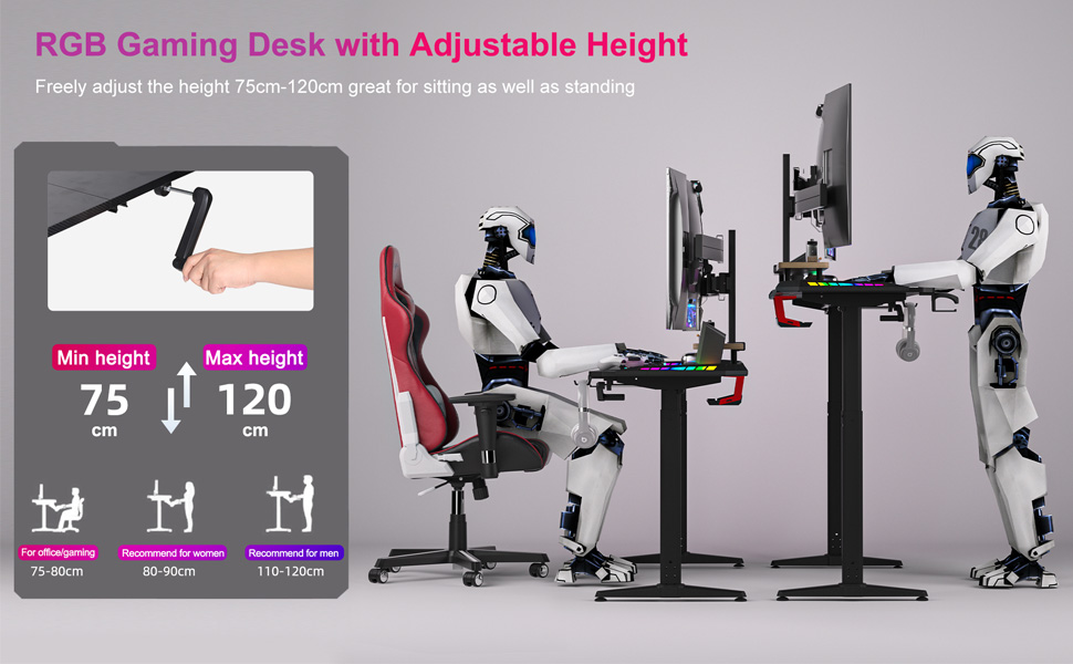 FATIVO Scrivania Gaming Regolabile Altezza con LED RGB