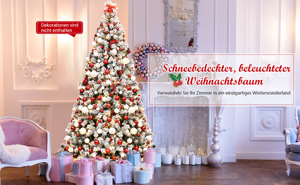 Künstlicher Weihnachtsbaum mit Schnee und warmweißen LED-Leuchten