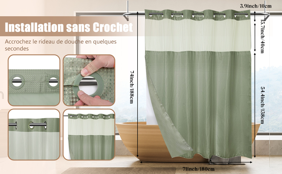 MEKOTRIN Rideau de Douche sans Crochet